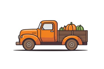 Fototapeta premium Pumpkin truck handdrawn illustration design template isolated 