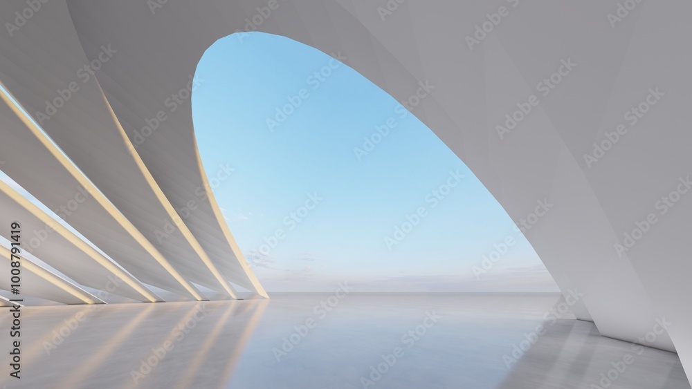 Poster abstract architecture background arched interior 3d render