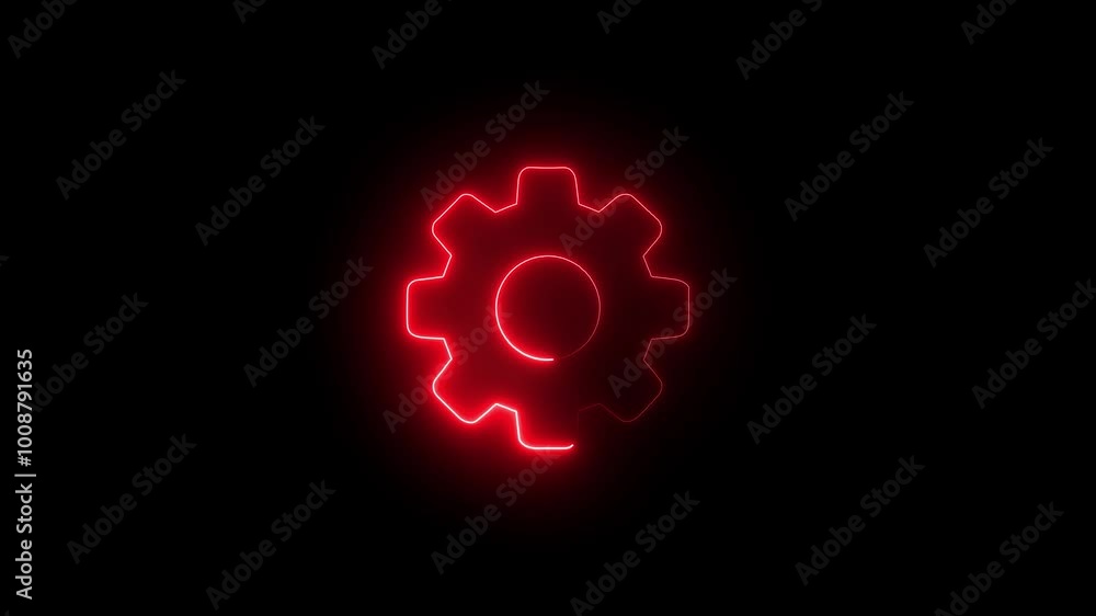 Poster neon line gear and networking system. neon line setting gear circle icon glowing neon red and blue c