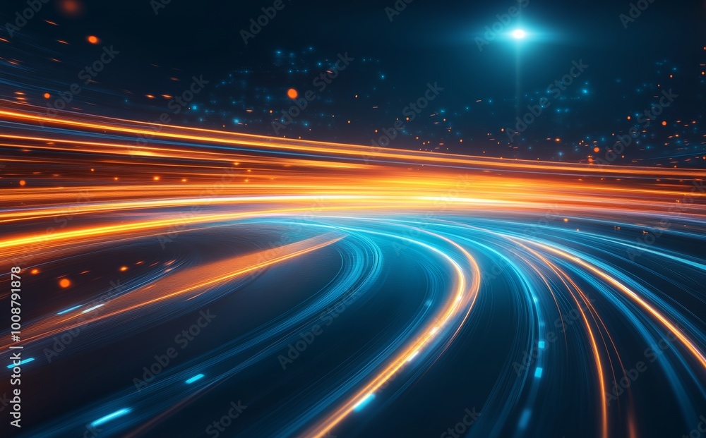 Aufkleber rendering of glowing round illuminated lines in 3d with motion blur.