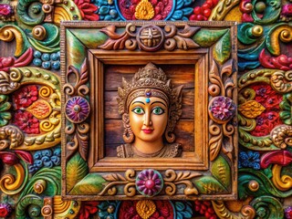 Vintage Wooden Portrait Frame with Intricate Carvings and Antique Finish for Artistic Displays