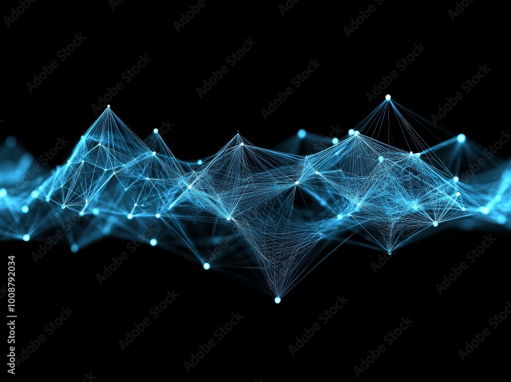 Poster blue theme, digital network connecting with abstract line background.