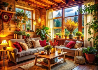 Fototapeta premium Walking through a Cozy Home Environment with Natural Light and Warm Decor for Relaxing Atmosphere