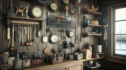 Vintage Workshop with Nautical Decor and Tools