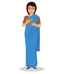 Indian teacher teaching History in white background