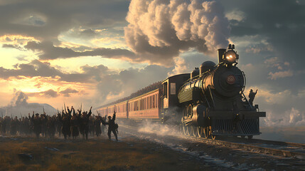 Generative AI, Soldiers on the Move: Civil War Train Crossing the Countryside