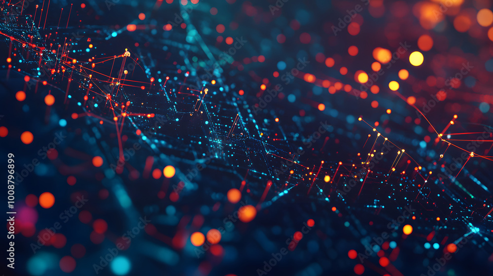 Poster cyber network, data flow, open source. 3d illustration of digital hi-tech particles