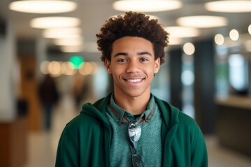 Fototapeta premium Smiling portrait of a young male African American student