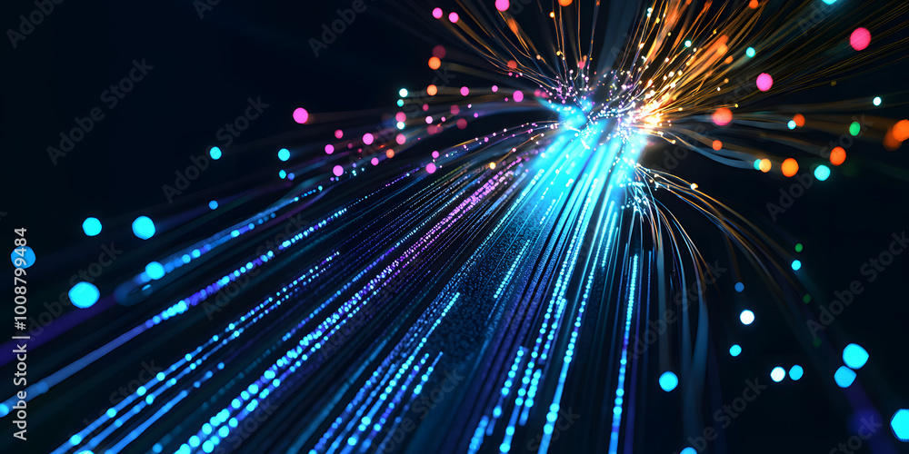 Poster wireless data transmission, high speed internet. information flow in abstract cyberspace. neural net