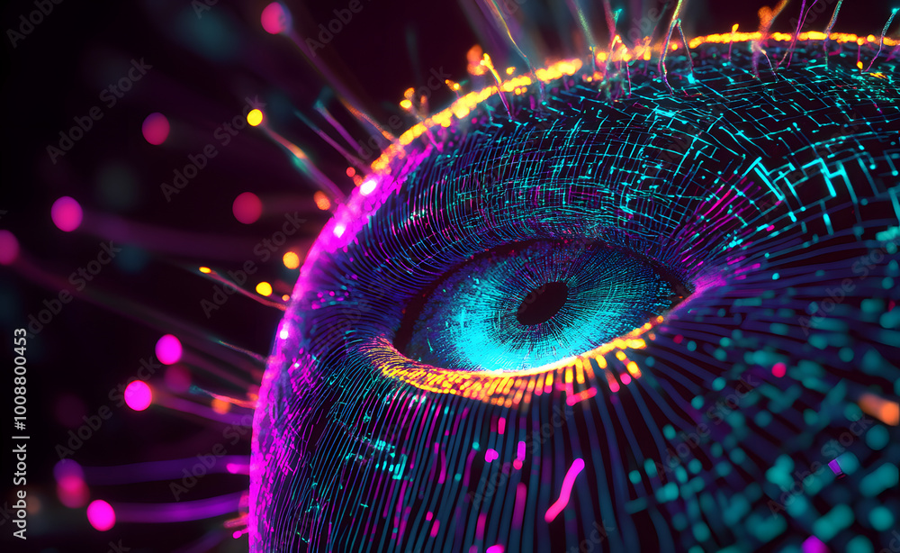 Poster cyberspace and digital eye. high technology business. artificial neural network. big data concept. a