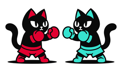 two cats boxing, boxer cat, martial art illustration