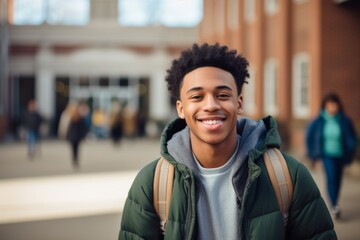 Fototapeta premium Smiling portrait of a young male African American student