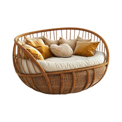 Fototapeta premium Cozy Rattan Round Bed with Soft Cushions