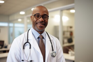 Portrait of a middle aged African American male doctor in hospital office