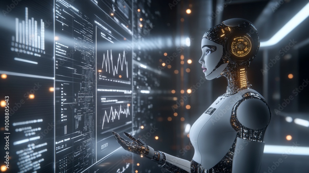 Poster a robotic humanoid raises its hand in front of a graphic of high-speed internet, displaying a genera