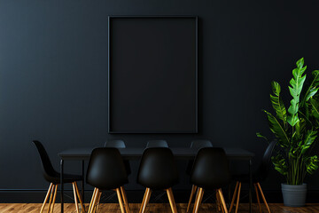 Modern stylish office interior with a large mockup frame on the wall, sleek furniture and minimalist design