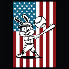 Baseball Rabbit American Flag Patriotic T-shirt