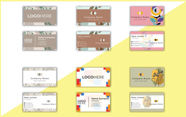 Business Card Set Template with Abstract Floral Design.