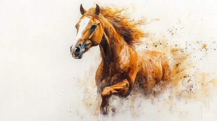 delicate watercolor painting of a horse set against a white background capturing the grace and beauty of the animal through soft brush strokes and gentle colors