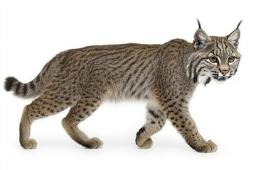 Fototapeta premium In this photorealistic illustration, an isolated Bobcat (Lynx rufus), is in motion and elusive wildlife.