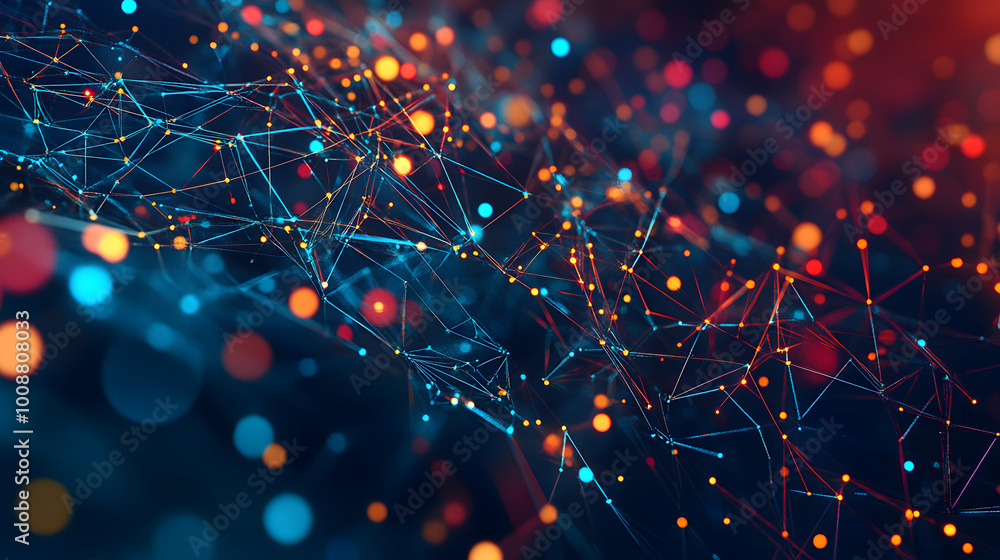 Poster cyber network, data flow, open source. 3d illustration of digital hi-tech particles
