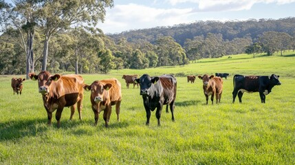 Cattle Grazing in a Green Meadow
