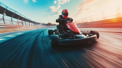 A person is happily riding a go kart that has the number 3 on its front side