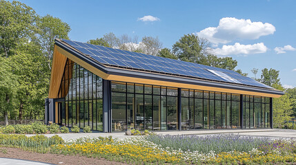 Obraz premium To achieve net zero energy consumption, green building developments incorporate innovative technologies, such as solar panels and rainwater harvesting systems