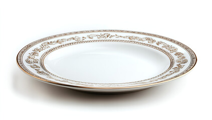 A white plate elegantly adorned with a gold trim, showcasing a refined and classic design.