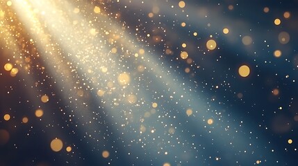 Obraz premium Abstract golden light beams and bokeh on a dark background.