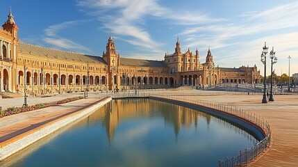 Fototapeta premium Plaza de Espana, Seville, Spain architectural ensemble with a canal and bridge in the foreground