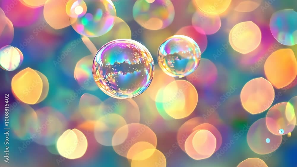 Poster soap bubbles floating on defocused background