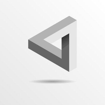 Penrose triangle isolated on white background. Isometric Penrose triangle. Abstract geometric figure. Vector illustration flat design.