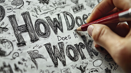 Hand drawing of how does it work lettering on paper