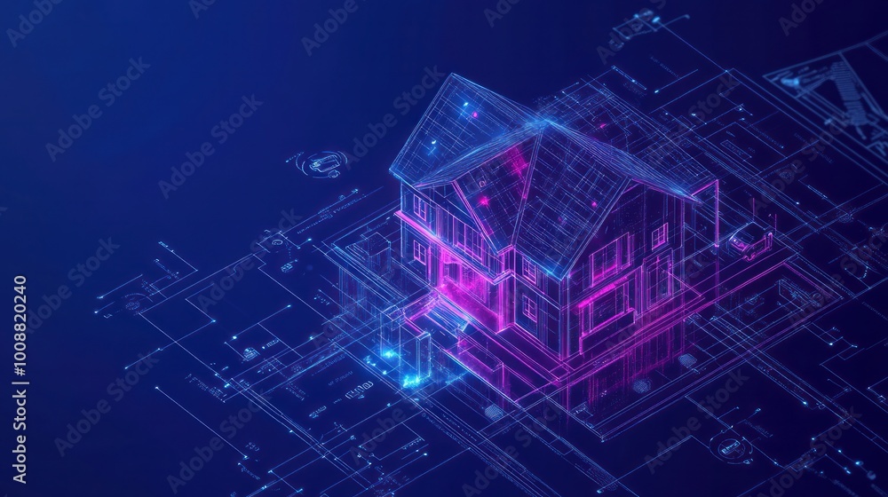 Poster 3d blueprint plan of a smart home with iot device icons conceptual banner for smart home technology 