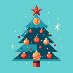 christmas card with tree and snowflakes