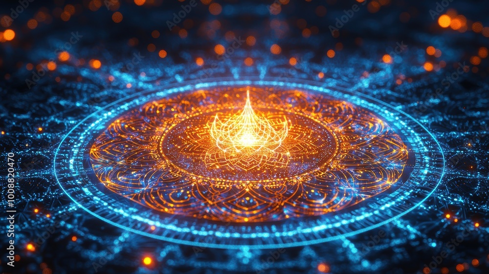 Poster abstract glowing particles in a circular pattern