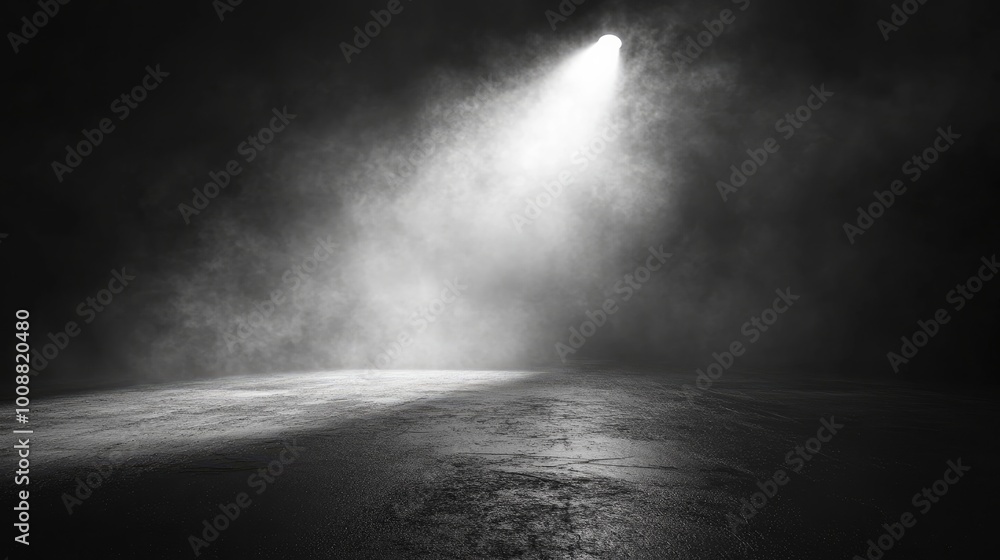 Poster 3d illustration of an empty room with a concrete floor illuminated by a spotlight features mist or f