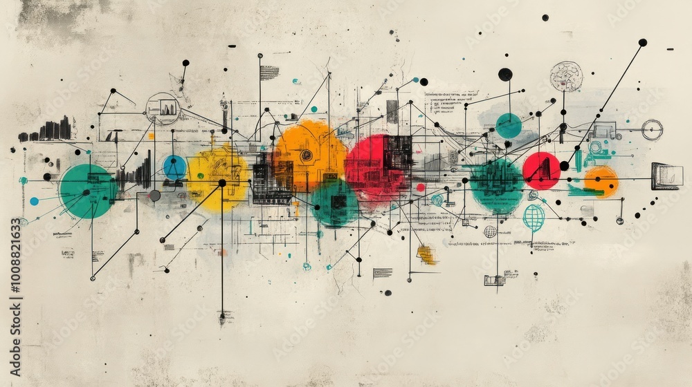 Poster abstract geometric artwork with interconnected circles and lines