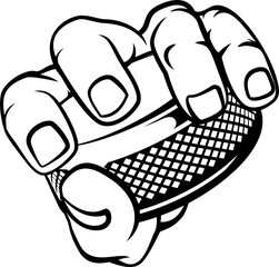 Hand holding Ice Hockey Puck Cartoon