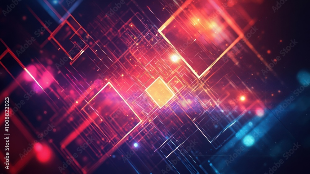 Poster Abstract Digital Network with Glowing Lines and Shapes