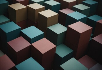 Obraz premium Geometric Pattern with Depth – 3D Abstract Background with Shiny and Reflective Surfaces. Ai generated images