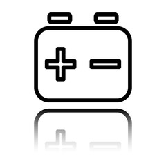 Fototapeta premium Battery accumulator simple icon. Flat design. Black icon with mirror reflection. White background