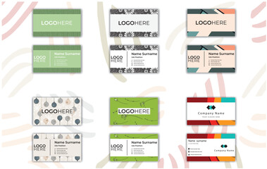 Print Business Card Set Template with Abstract Floral Design.