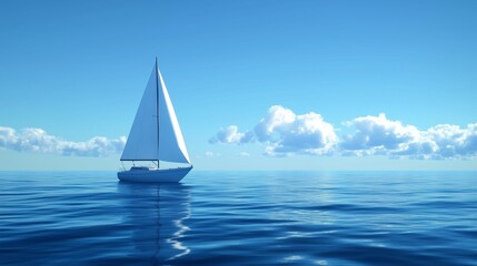 Fototapeta premium Boat sailing in ocean water and blue sky with cloud marine theme