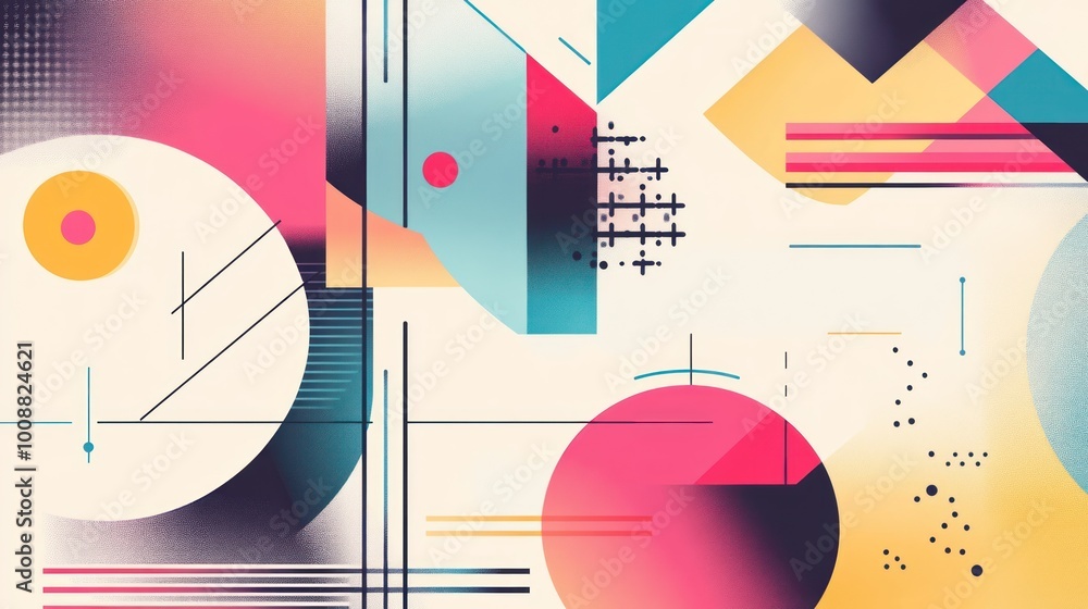 Poster Abstract Geometric Pattern with Circles and Lines in Vibrant Colors