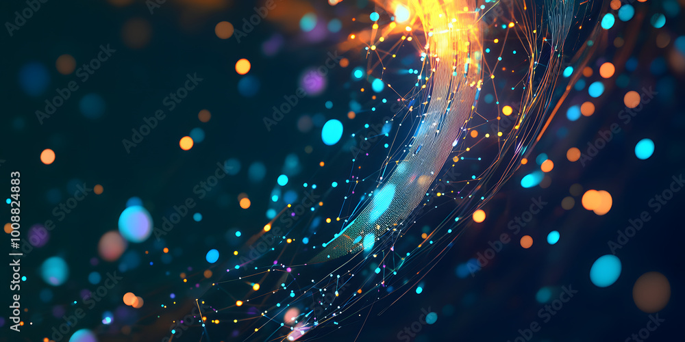 Poster big data concept. digital neural network. introduction of artificial intelligence. cyberspace of fut