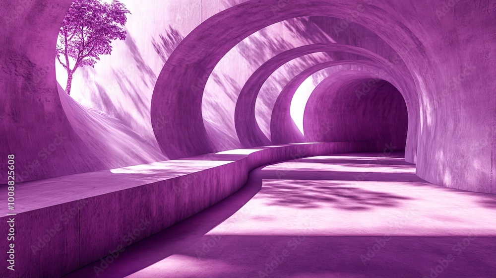 Poster abstract purplecolored empty concrete interior with grunge textures round and curved structures ligh