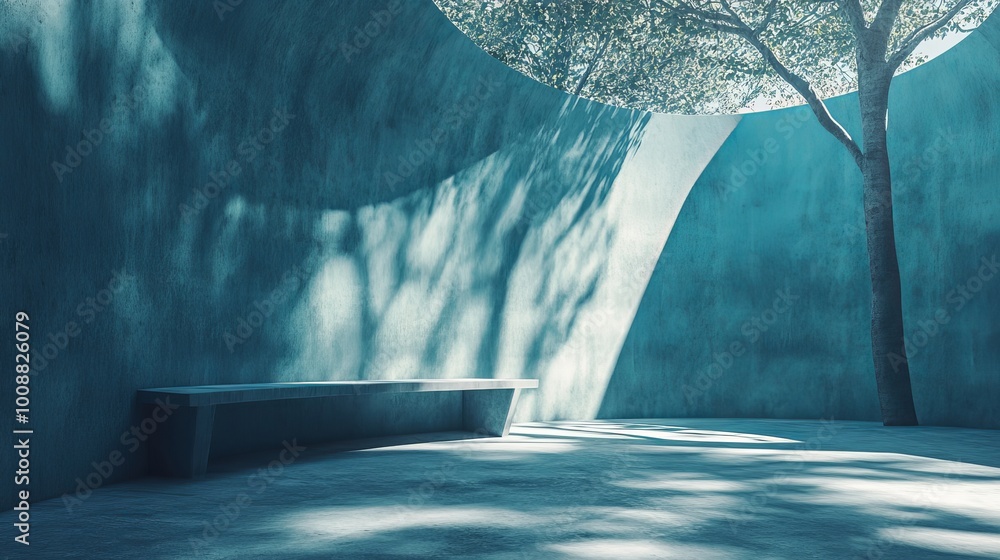 Poster abstract turquoisecolored empty concrete interior with grunge textures round and curved structures l