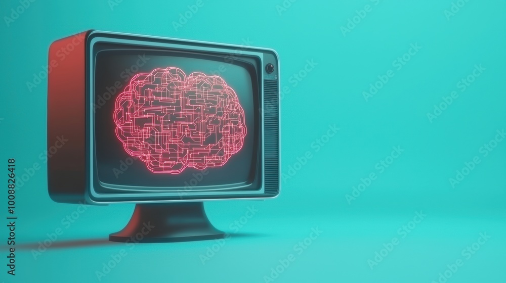 Poster retro computer with abstract screen display